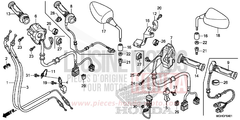 SWITCH/CABLE/MIRROR (VFR1200XD/XDA/XDL/XDS) for VFR1200X Dual Clutch CANDY PROMINENCE RED (R342B) from 2016